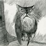 Owl Cat Pencil Drawing Blac..