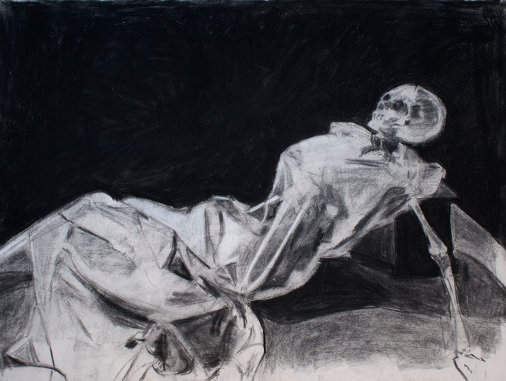 Dark, Death, Skeleton, Still Life Art Black and White Drawing Original Artwork