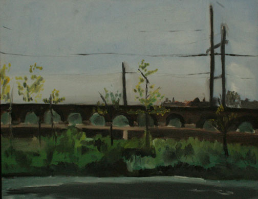 Impressionism - Bridge Landscape Oil Painting, Green, Blue