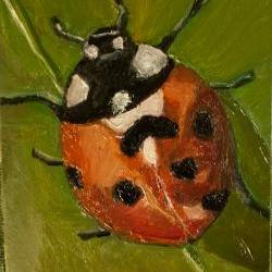 Lady Bug Mini Plein Air Outdoor Painting, Red, Green, Black Art - Daily Paintings