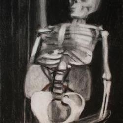 Skeleton Art Still Life Black and White Drawing - Death of Jazz
