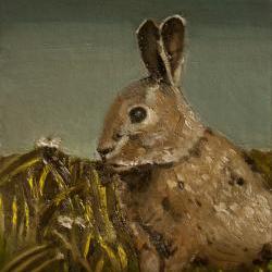 Bunny Rabbit Painting, Landscape Art, Original Mini Oil Painting