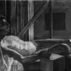 Relaxed Male Nude Figure Black and White Original Drawing